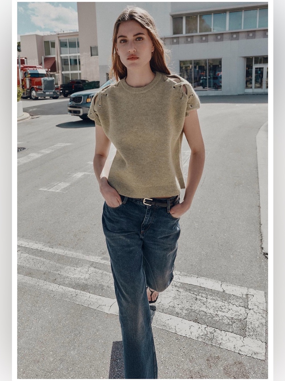 ZARA KNIT JUMPER WITH SHOULDER DETAIL Khaki Small